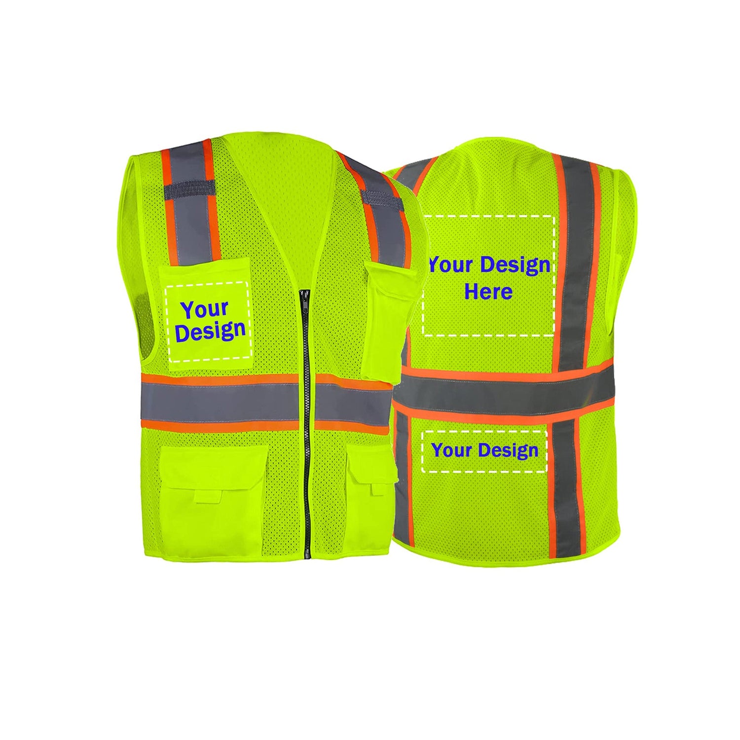 ProVisGear ProShield™ Custom Logo Safety Vest, Safety Vest, Class 2 ANSI with 5 Pockets Zipper Hi-Vis Construction Uniform