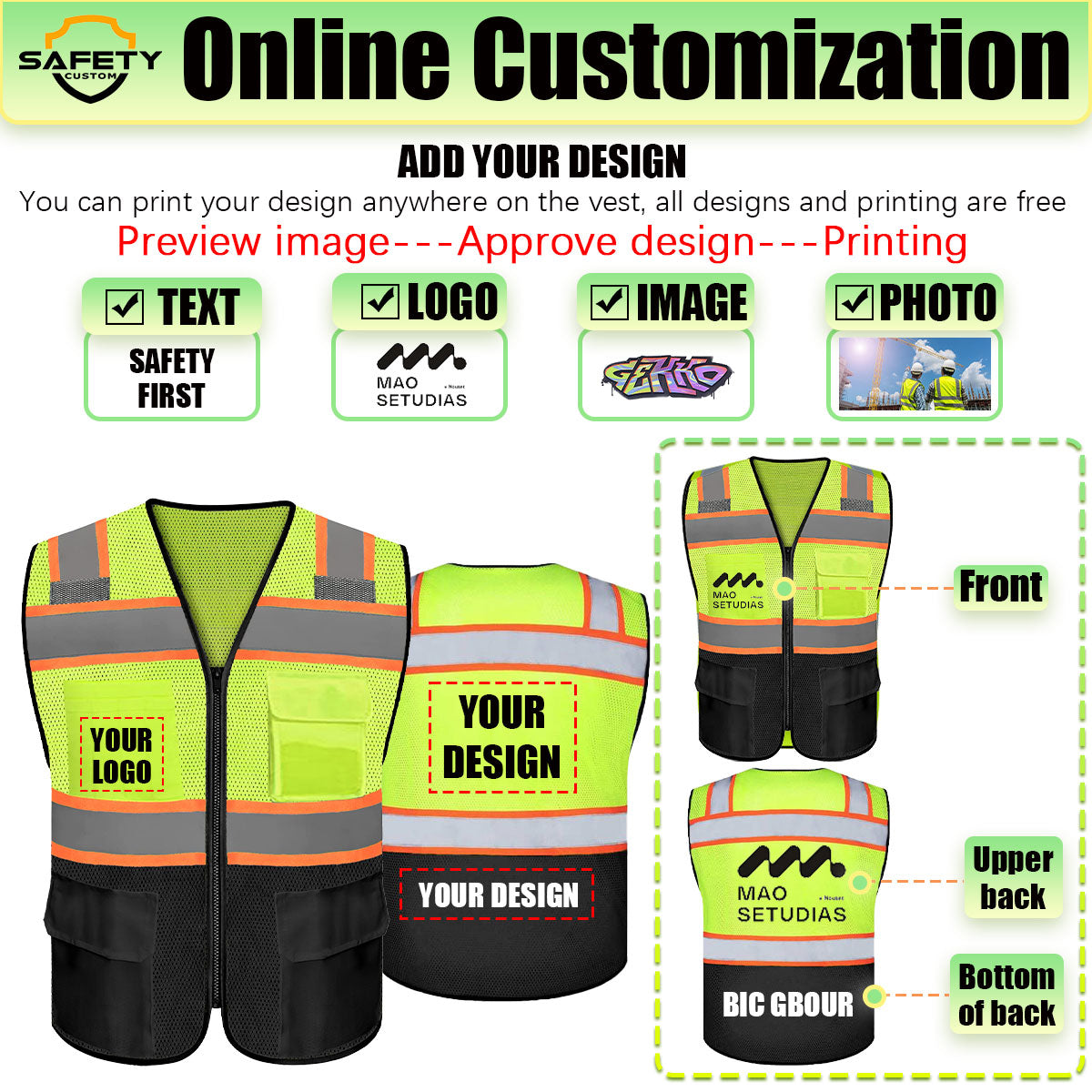 ProVisGear ProShield™ Custom Safety Vest Logo Vest to Work Hi-Vis Construction Vest Class 2 Type R Standard