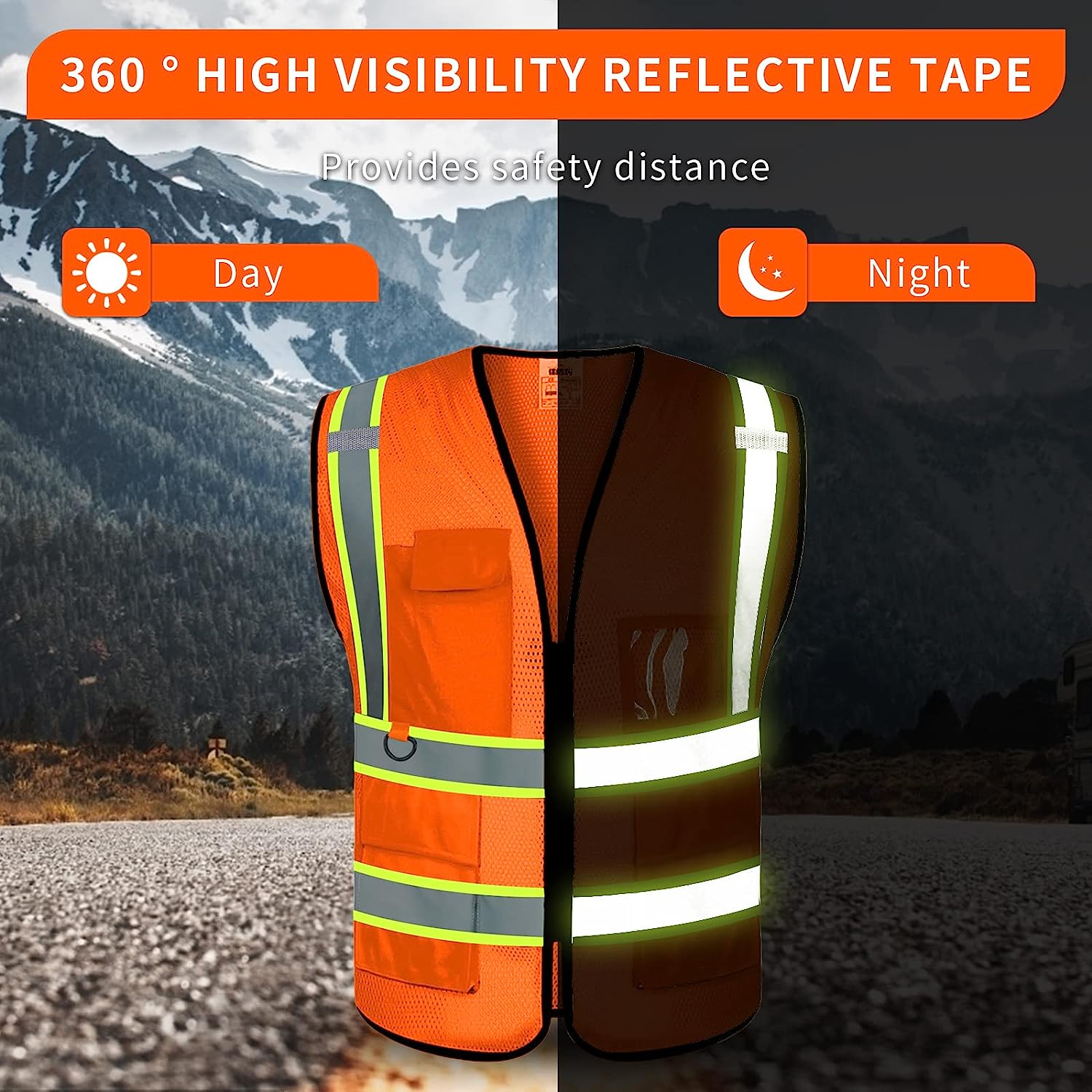 ProVisGear ProShield™ Orange Safety Vest Custom Logo Mesh Hi-Vis Vest Security Workwear Vest With Zipper Pocket