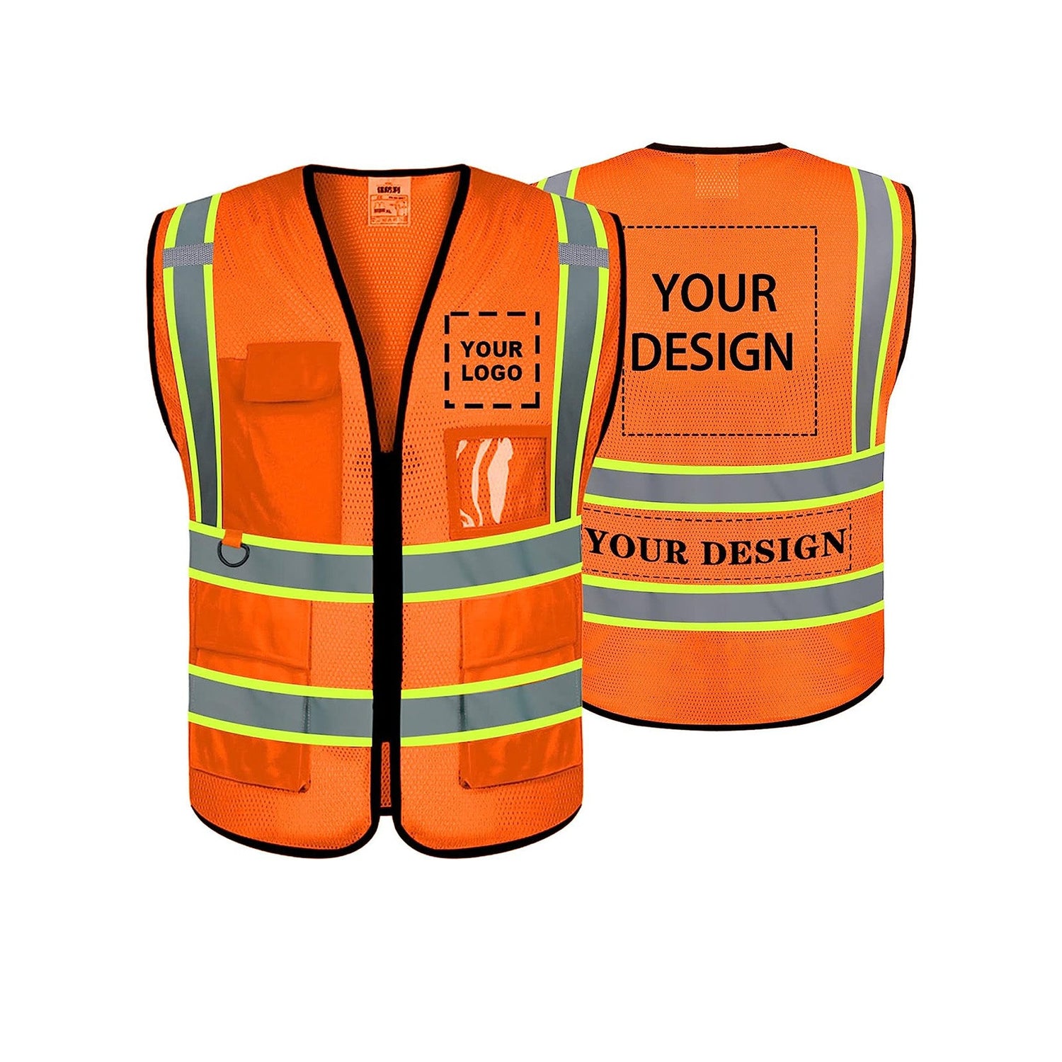 ProVisGear ProShield™ Orange Safety Vest Custom Logo Mesh Hi-Vis Vest Security Workwear Vest With Zipper Pocket