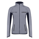 Proviz Reflect 360 women's running jacket in silver with black side panels, full front zip, zippered pockets, and reflective branding.